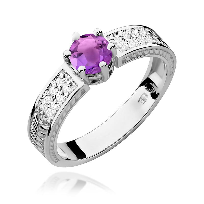 Inel Aur 9K cu Ametist 0.50 ct si Diamante Naturale 0.08 ct, imaginea 5 din 8