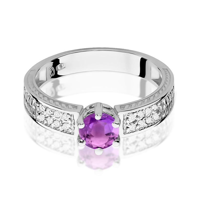 Inel Aur 9K cu Ametist 0.50 ct si Diamante Naturale 0.08 ct, imaginea 6 din 8