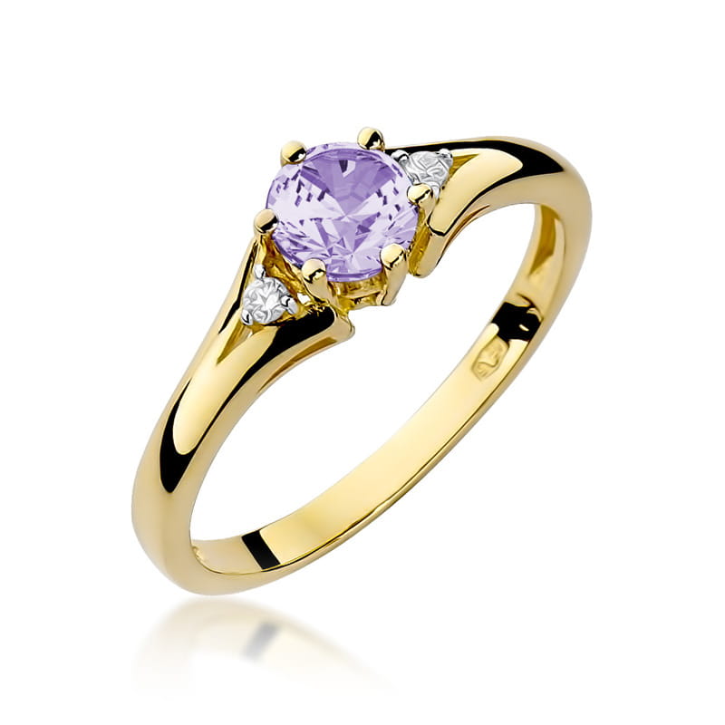 Inel Aur 9K cu Ametist 0.50 ct si Diamante Naturale 0.03 ct — Aur galben