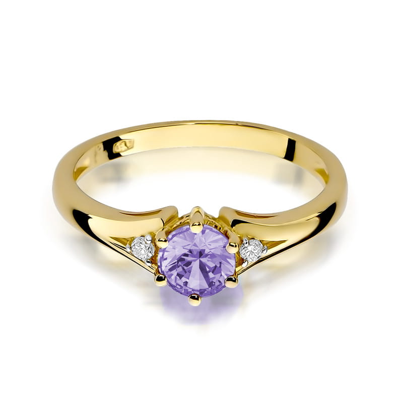 Inel Aur 9K cu Ametist 0.50 ct si Diamante Naturale 0.03 ct, imaginea 2 din 8