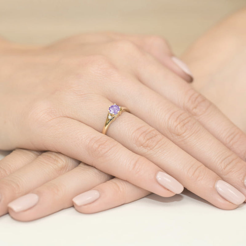 Inel Aur 9K cu Ametist 0.50 ct si Diamante Naturale 0.03 ct, imaginea 4 din 8
