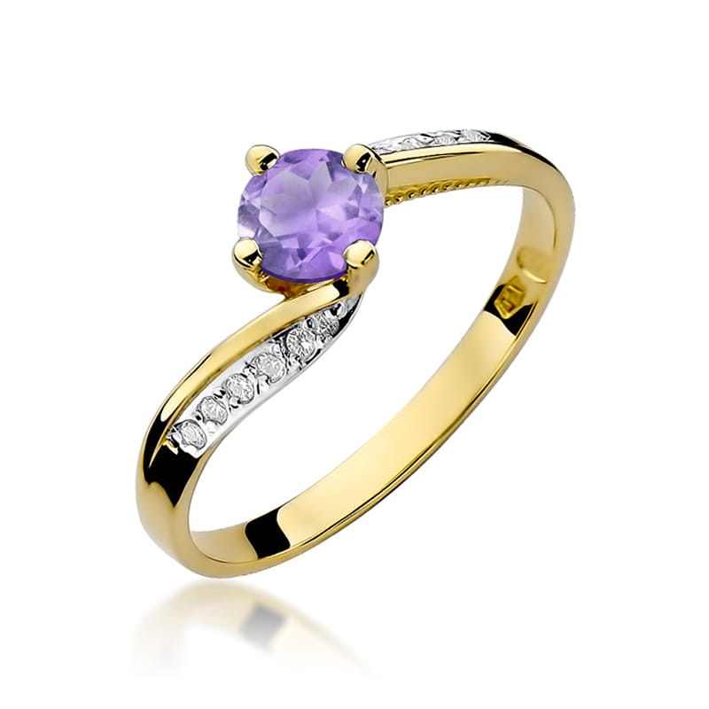 Inel Aur 9K cu Ametist 0.50 ct si Diamante Naturale 0.05 ct — Aur galben