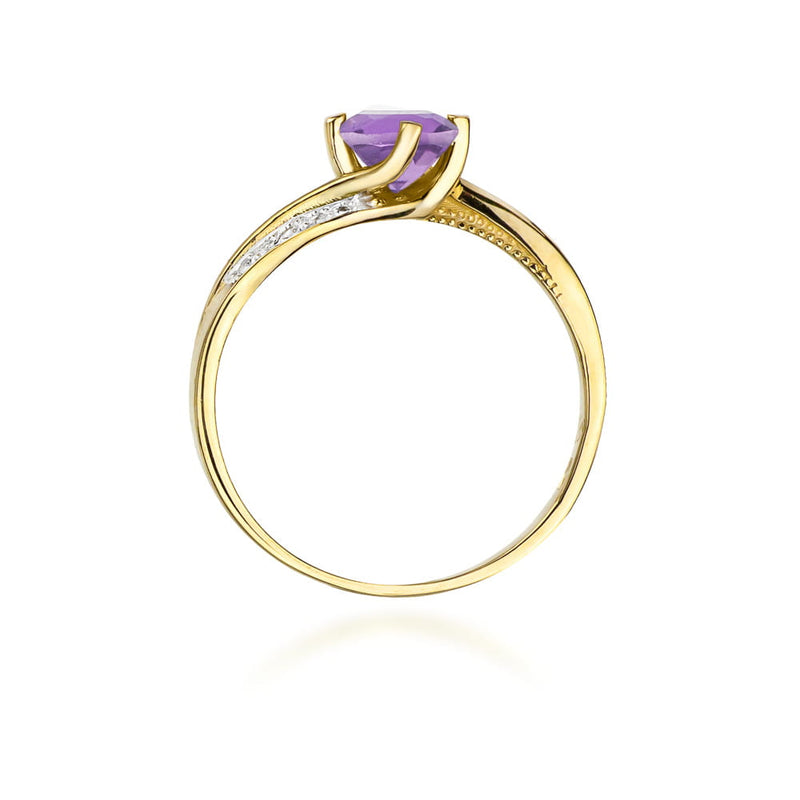 Inel Aur 9K cu Ametist 0.50 ct si Diamante Naturale 0.05 ct, imaginea 3 din 8