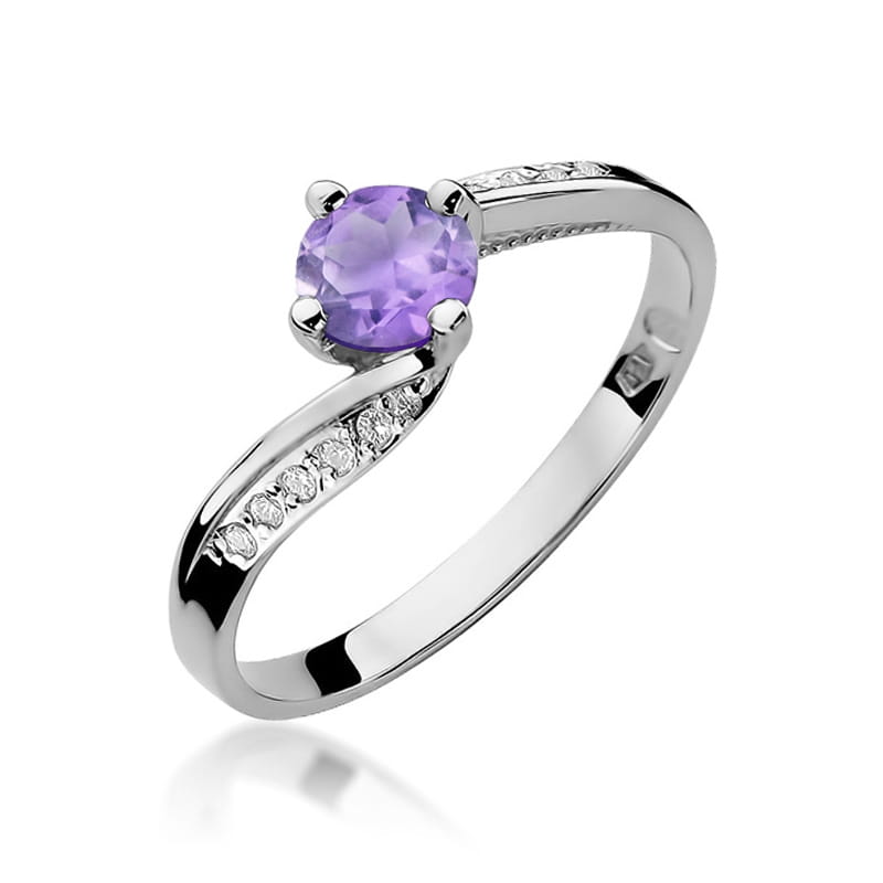 Inel Aur 9K cu Ametist 0.50 ct si Diamante Naturale 0.05 ct, imaginea 5 din 8