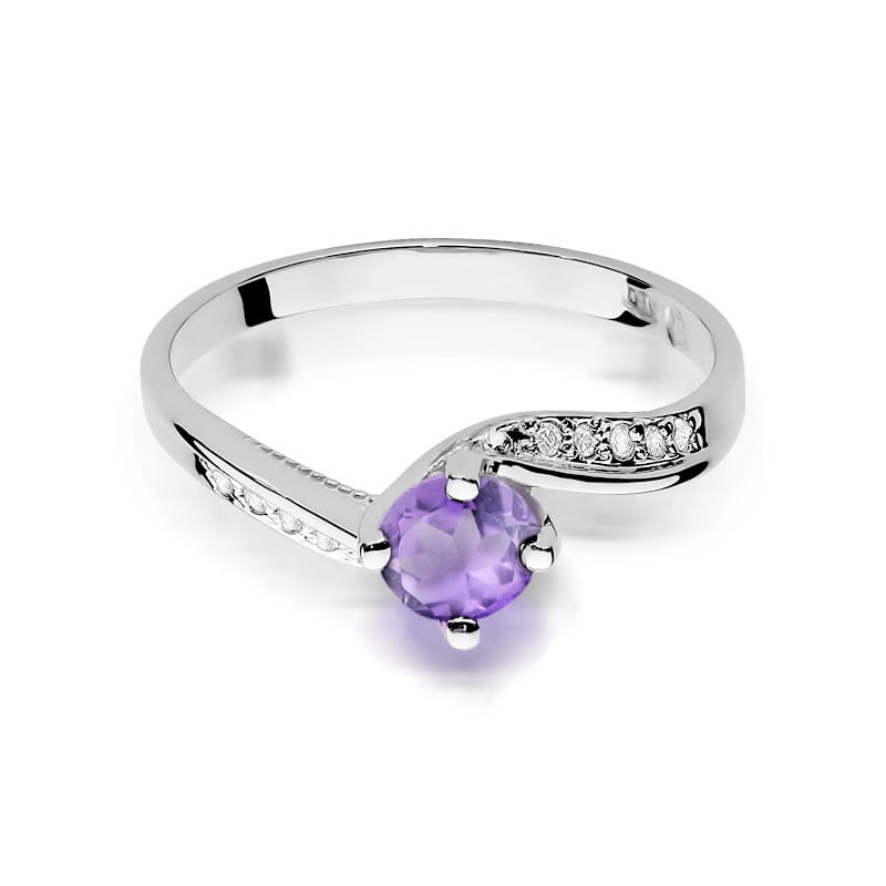 Inel Aur 9K cu Ametist 0.50 ct si Diamante Naturale 0.05 ct, imaginea 6 din 8