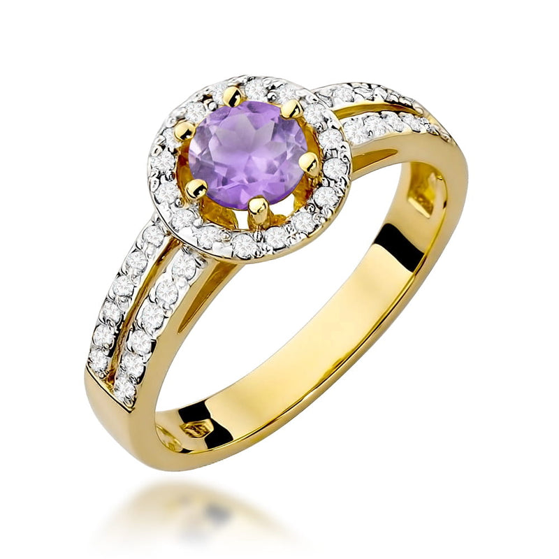Inel Aur 9K cu Ametist 0.50 ct si Diamante Naturale 0.20 ct — Aur galben