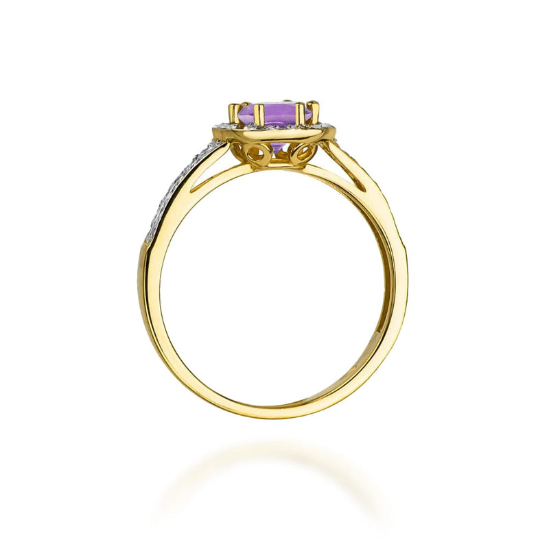 Inel Aur 9K cu Ametist 0.50 ct si Diamante Naturale 0.20 ct, imaginea 3 din 8