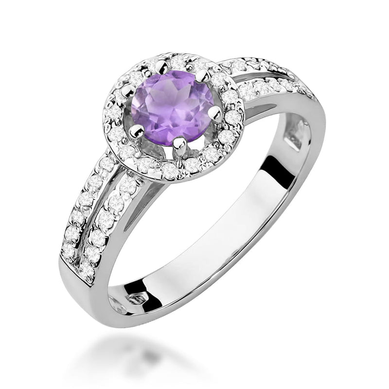 Inel Aur 9K cu Ametist 0.50 ct si Diamante Naturale 0.20 ct, imaginea 5 din 8