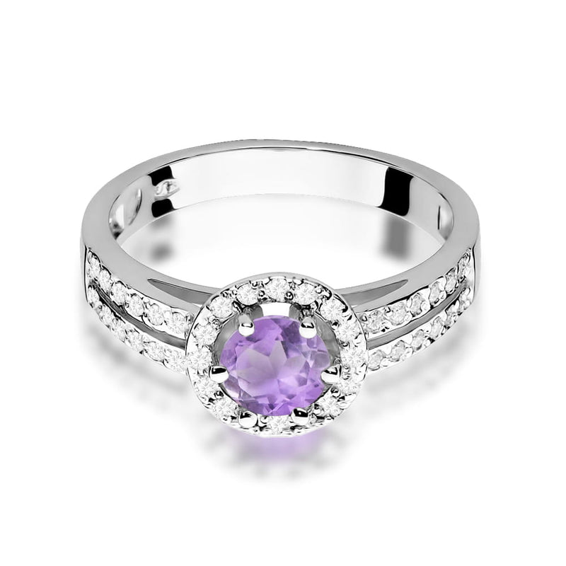 Inel Aur 9K cu Ametist 0.50 ct si Diamante Naturale 0.20 ct, imaginea 6 din 8