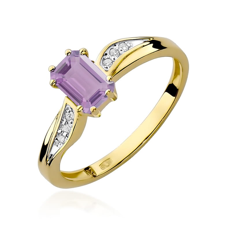 Inel Aur 9K cu Ametist 0.50 ct si Diamante Naturale 0.03 ct — Aur galben