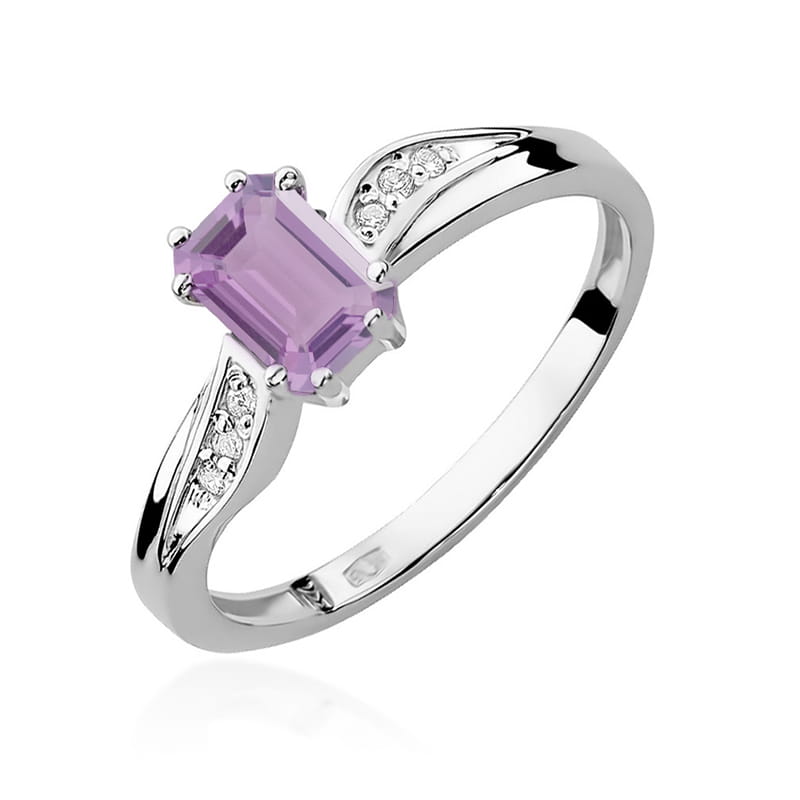Inel Aur 9K cu Ametist 0.50 ct si Diamante Naturale 0.03 ct, imaginea 5 din 8