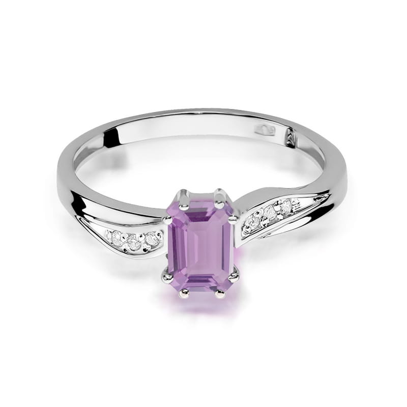 Inel Aur 9K cu Ametist 0.50 ct si Diamante Naturale 0.03 ct, imaginea 6 din 8