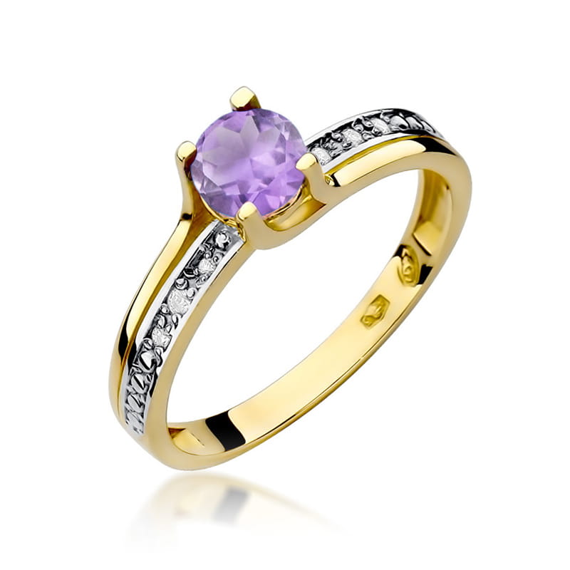 Inel Aur 9K cu Ametist 0.50 ct si Diamante Naturale 0.03 ct — Aur galben