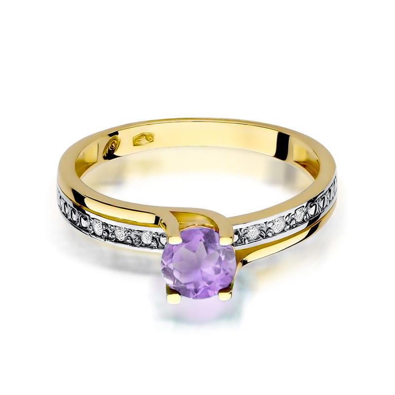 Inel Aur 9K cu Ametist 0.50 ct si Diamante Naturale 0.03 ct, imaginea 2 din 8