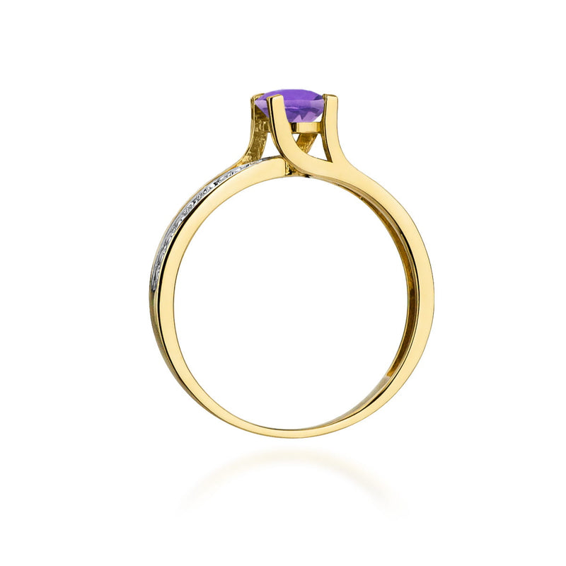 Inel Aur 9K cu Ametist 0.50 ct si Diamante Naturale 0.03 ct, imaginea 3 din 8