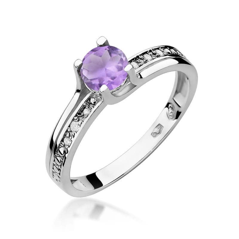 Inel Aur 9K cu Ametist 0.50 ct si Diamante Naturale 0.03 ct, imaginea 5 din 8