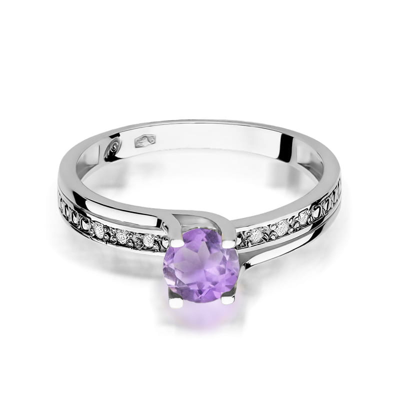 Inel Aur 9K cu Ametist 0.50 ct si Diamante Naturale 0.03 ct, imaginea 6 din 8