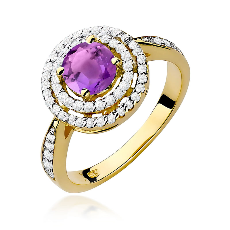 Inel Aur 9K cu Ametist 0.90 ct si Diamante Naturale 0.37 ct — Aur galben