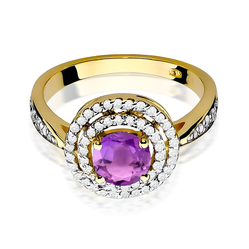 Inel Aur 9K cu Ametist 0.90 ct si Diamante Naturale 0.37 ct, imaginea 2 din 8
