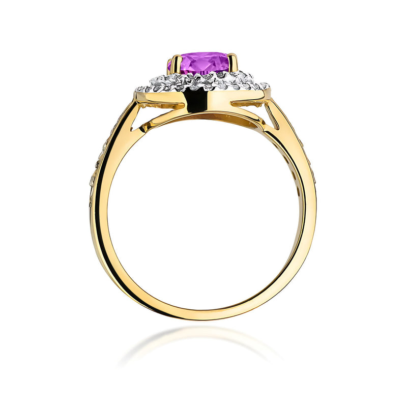 Inel Aur 9K cu Ametist 0.90 ct si Diamante Naturale 0.37 ct, imaginea 3 din 8