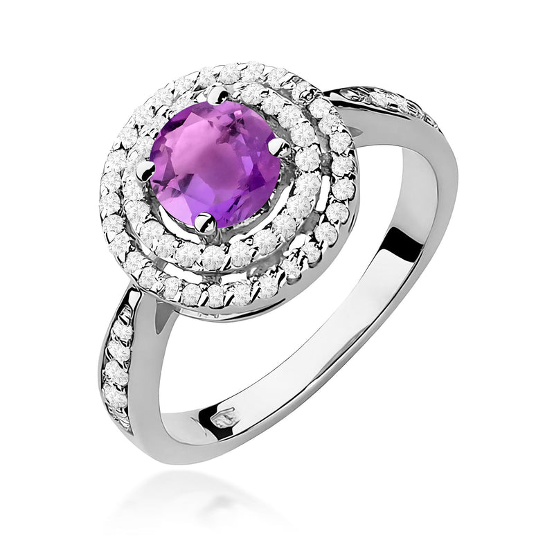 Inel Aur 9K cu Ametist 0.90 ct si Diamante Naturale 0.37 ct, imaginea 5 din 8