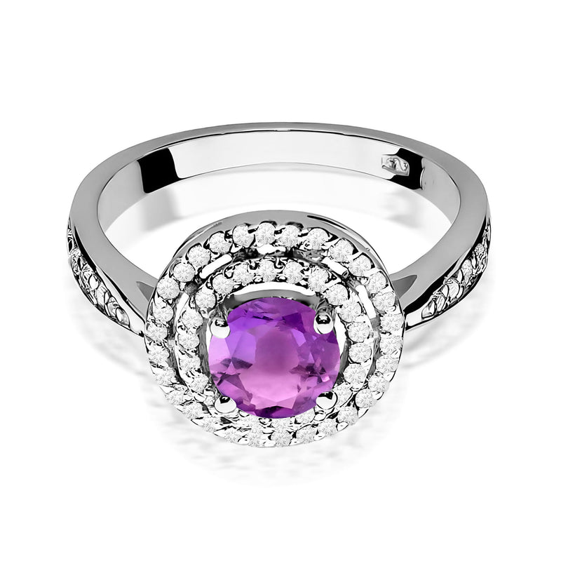 Inel Aur 9K cu Ametist 0.90 ct si Diamante Naturale 0.37 ct, imaginea 6 din 8