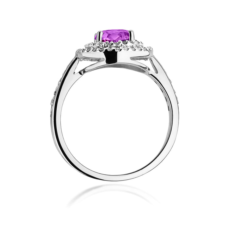 Inel Aur 9K cu Ametist 0.90 ct si Diamante Naturale 0.37 ct, imaginea 7 din 8