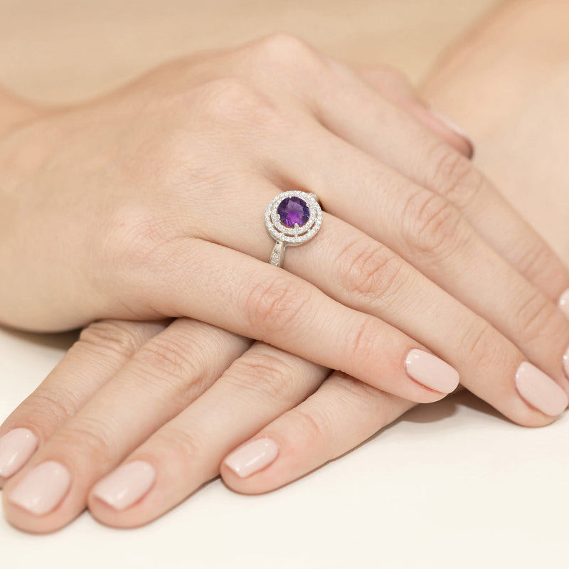 Inel Aur 9K cu Ametist 0.90 ct si Diamante Naturale 0.37 ct, imaginea 8 din 8