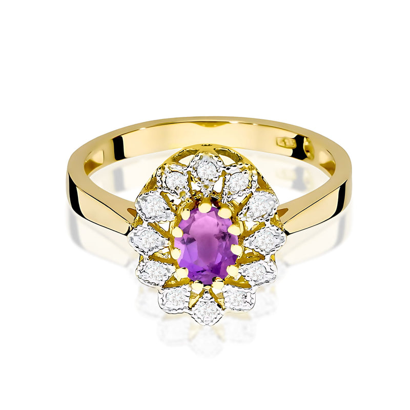 Inel Aur 9K cu Ametist 0.40 ct si Diamante Naturale 0.10 ct, imaginea 2 din 8