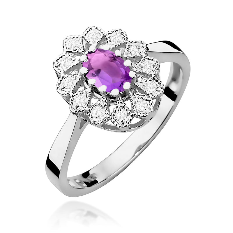 Inel Aur 9K cu Ametist 0.40 ct si Diamante Naturale 0.10 ct, imaginea 5 din 8