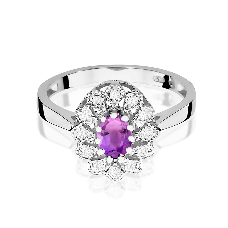 Inel Aur 9K cu Ametist 0.40 ct si Diamante Naturale 0.10 ct, imaginea 6 din 8