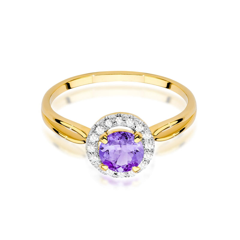 Inel Aur 9K cu Ametist 0.90 ct si Diamante Naturale 0.08 ct, imaginea 2 din 8