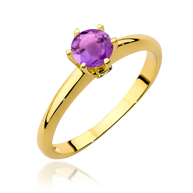 Inel Aur 9K cu Ametist 0.50 ct si Diamante Naturale 0.04 ct — Aur galben