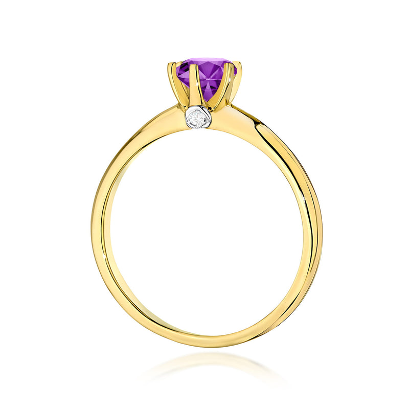 Inel Aur 9K cu Ametist 0.50 ct si Diamante Naturale 0.04 ct, imaginea 3 din 8