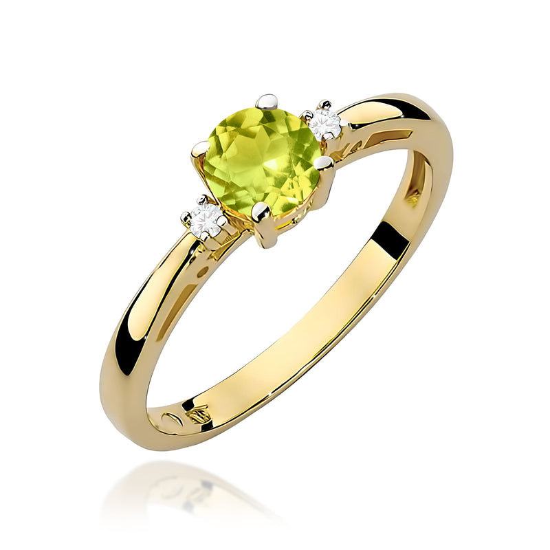 Inel Aur 9K cu Peridot 0.60 ct si Diamante Naturale 0.03 ct — Aur galben