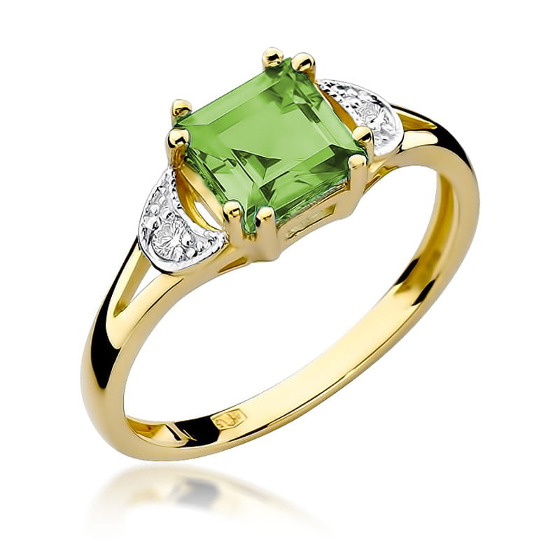 Inel Aur 9K cu Peridot 1.10 ct si Diamante Naturale 0.06 ct — Aur galben