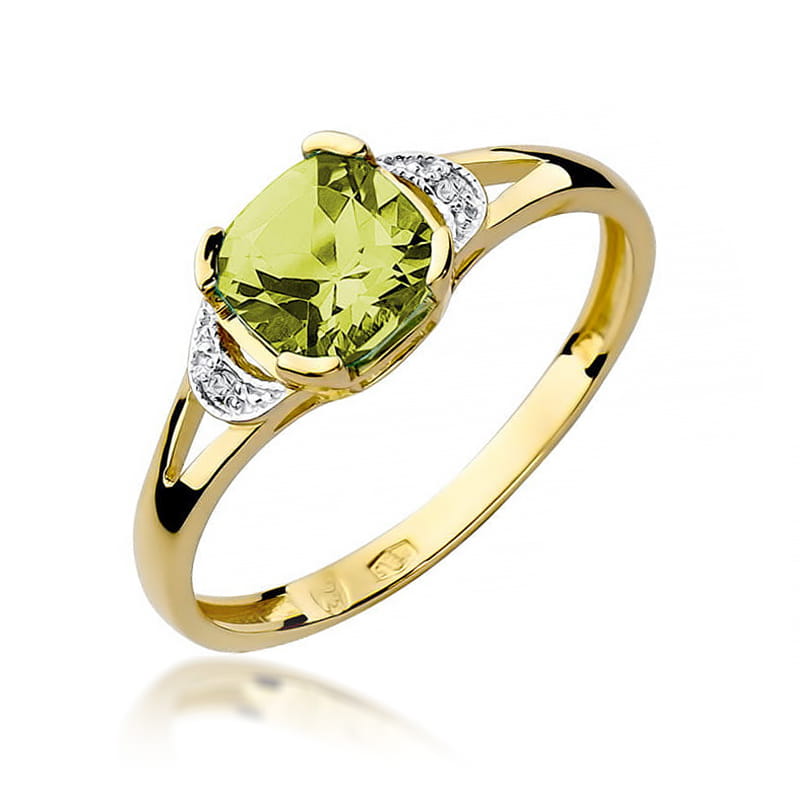 Inel Aur 9K cu Peridot 1.00 ct si Diamante Naturale 0.01 ct — Aur galben