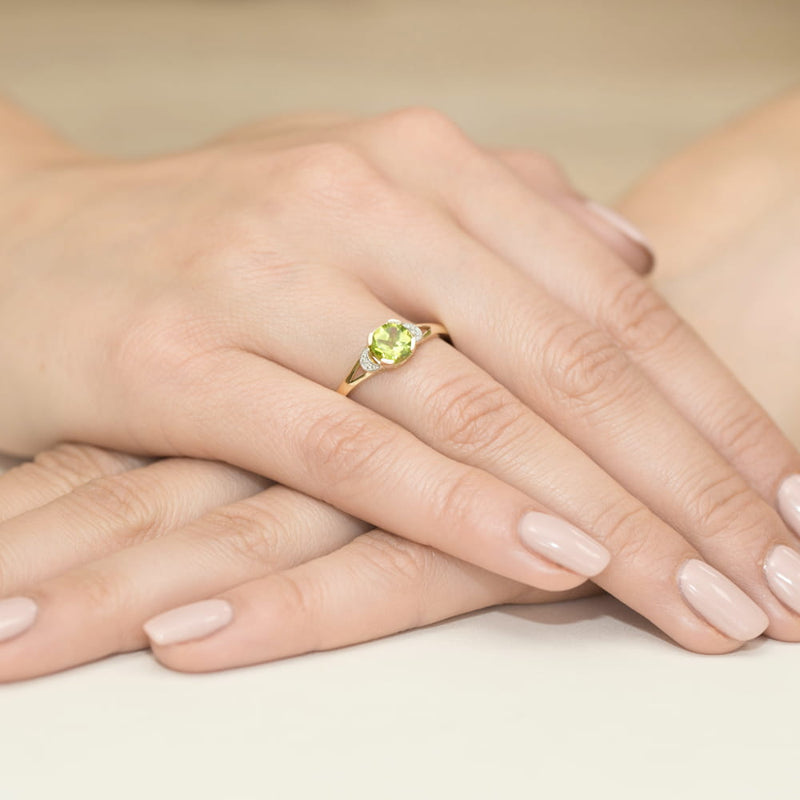 Inel Aur 9K cu Peridot 1.00 ct si Diamante Naturale 0.01 ct, imaginea 4 din 8
