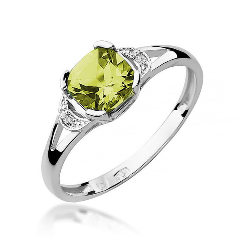 Inel Aur 9K cu Peridot 1.00 ct si Diamante Naturale 0.01 ct, imaginea 5 din 8