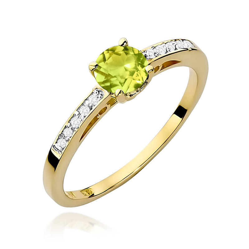 Inel Aur 9K cu Peridot 0.60 ct si Diamante Naturale 0.05 ct — Aur galben
