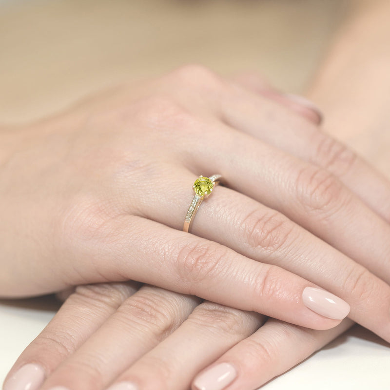 Inel Aur 9K cu Peridot 0.60 ct si Diamante Naturale 0.05 ct, imaginea 4 din 8