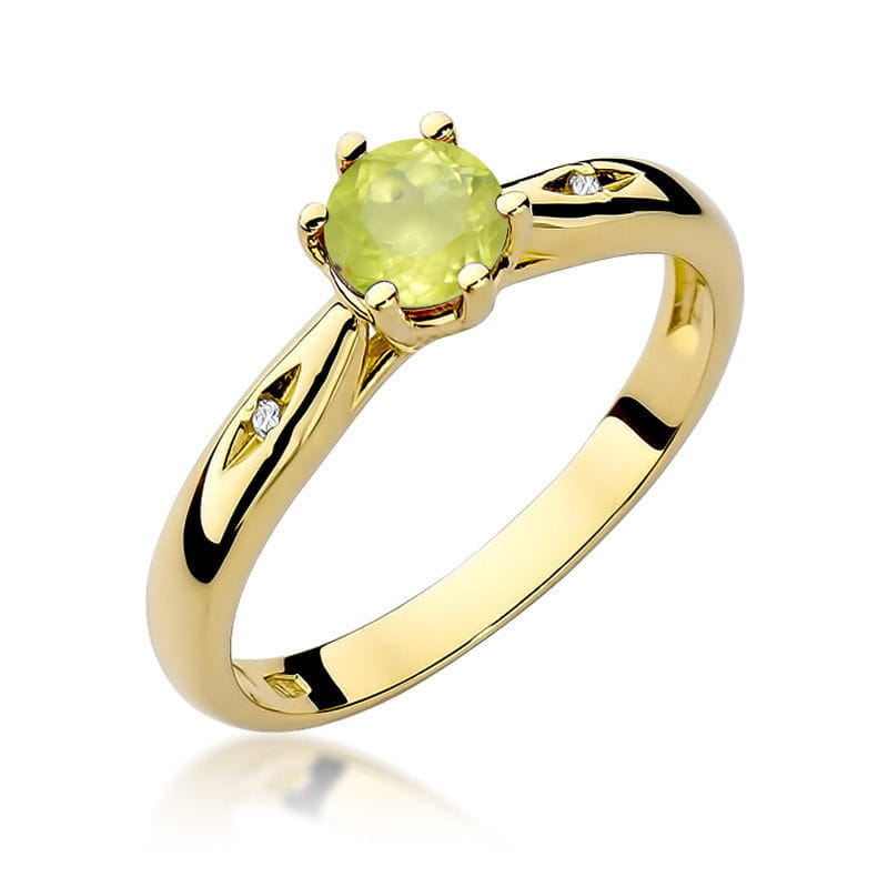 Inel Aur 9K cu Peridot 0.60 ct si Diamante Naturale 0.01 ct — Aur galben