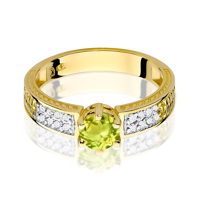 Inel Aur 9K cu Peridot 0.60 ct si Diamante Naturale 0.08 ct, imaginea 2 din 8