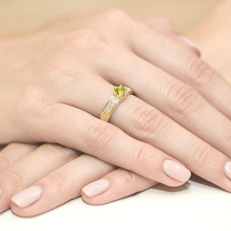 Inel Aur 9K cu Peridot 0.60 ct si Diamante Naturale 0.08 ct, imaginea 4 din 8
