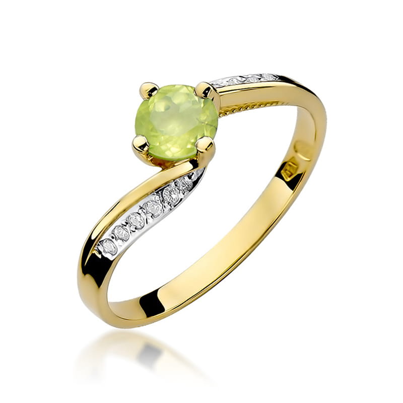 Inel Aur 9K cu Peridot 0.60 ct si Diamante Naturale 0.05 ct — Aur galben