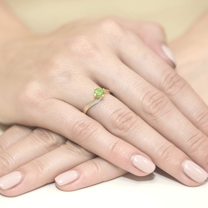 Inel Aur 9K cu Peridot 0.60 ct si Diamante Naturale 0.05 ct, imaginea 4 din 8