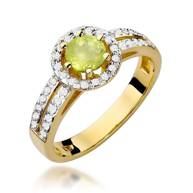 Inel Aur 9K cu Peridot 0.60 ct si Diamante Naturale 0.20 ct — Aur galben
