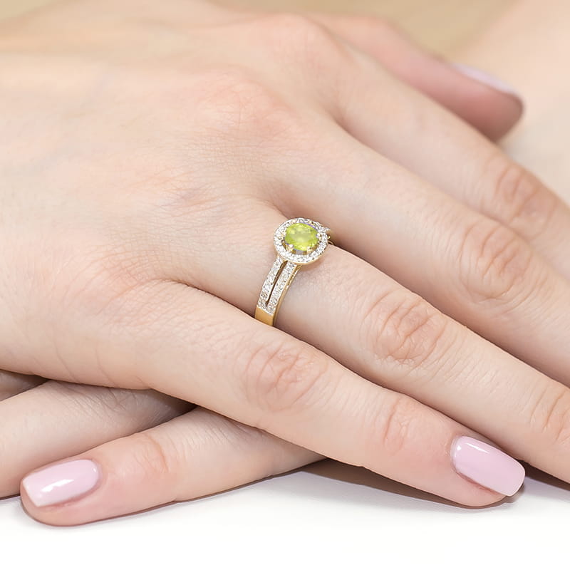 Inel Aur 9K cu Peridot 0.60 ct si Diamante Naturale 0.20 ct, imaginea 4 din 8