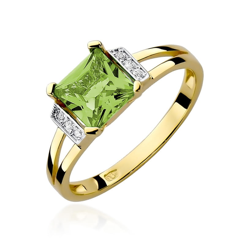 Inel Aur 9K cu Peridot 1.10 ct si Diamante Naturale 0.03 ct — Aur galben