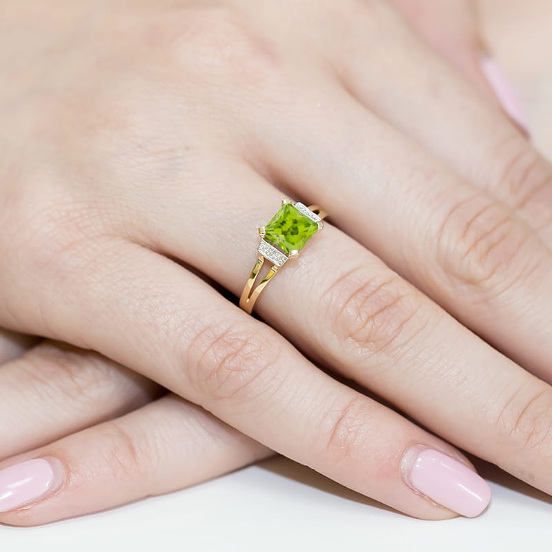 Inel Aur 9K cu Peridot 1.10 ct si Diamante Naturale 0.03 ct, imaginea 4 din 8